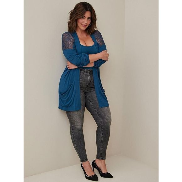 torrid Sweaters - Torrid NWT Teal Blue Open Front Lace Cardigan Super Soft Knit Size 4X